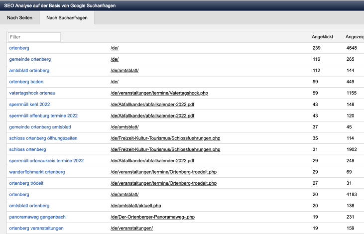 SEO-Analyse über Google Suchanfragen