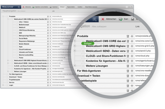 Struktur und Navigation per Mausklick festlegen