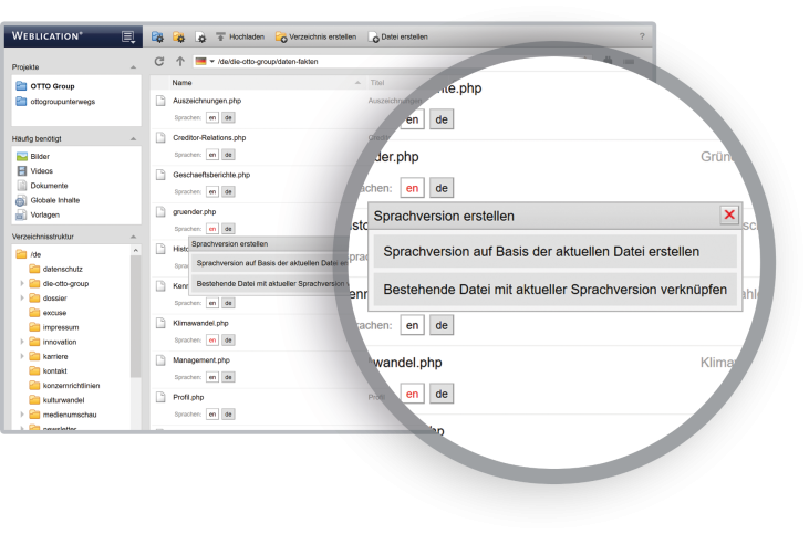 Sprach-/Länder-Versionen verknüpfen