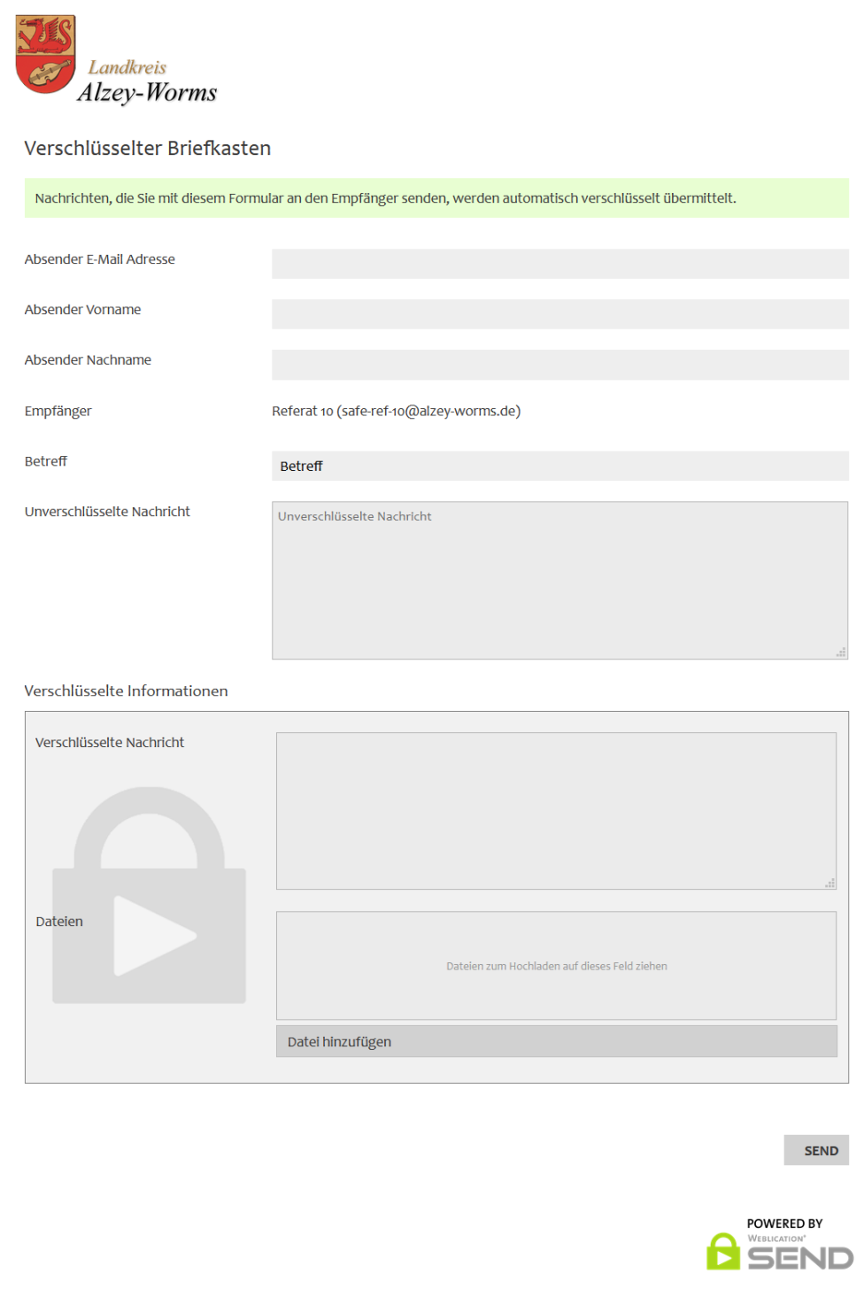 Landkreis Alzey-Worms - verschlüsselte Kommunikation über die Website